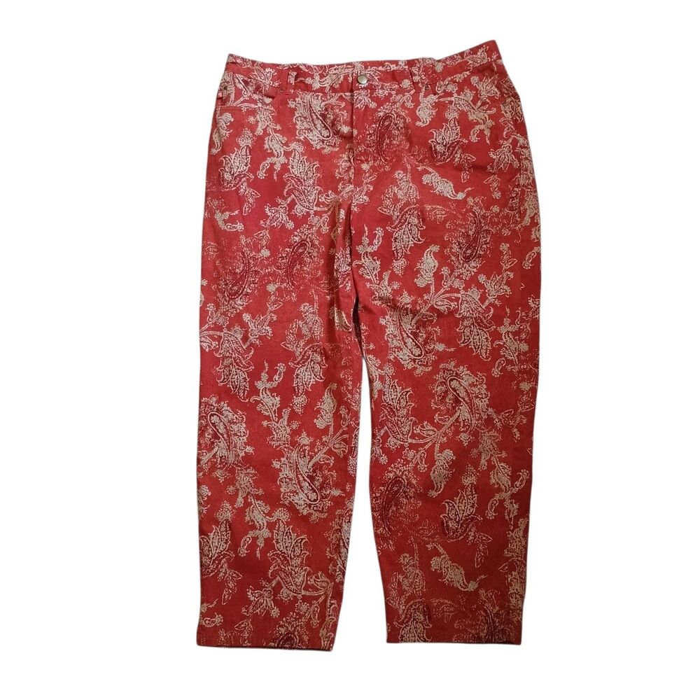 LRL Ralph Lauren Capri Pants Stretch Comfort Womens Size 18W (38x26) Red Paisley